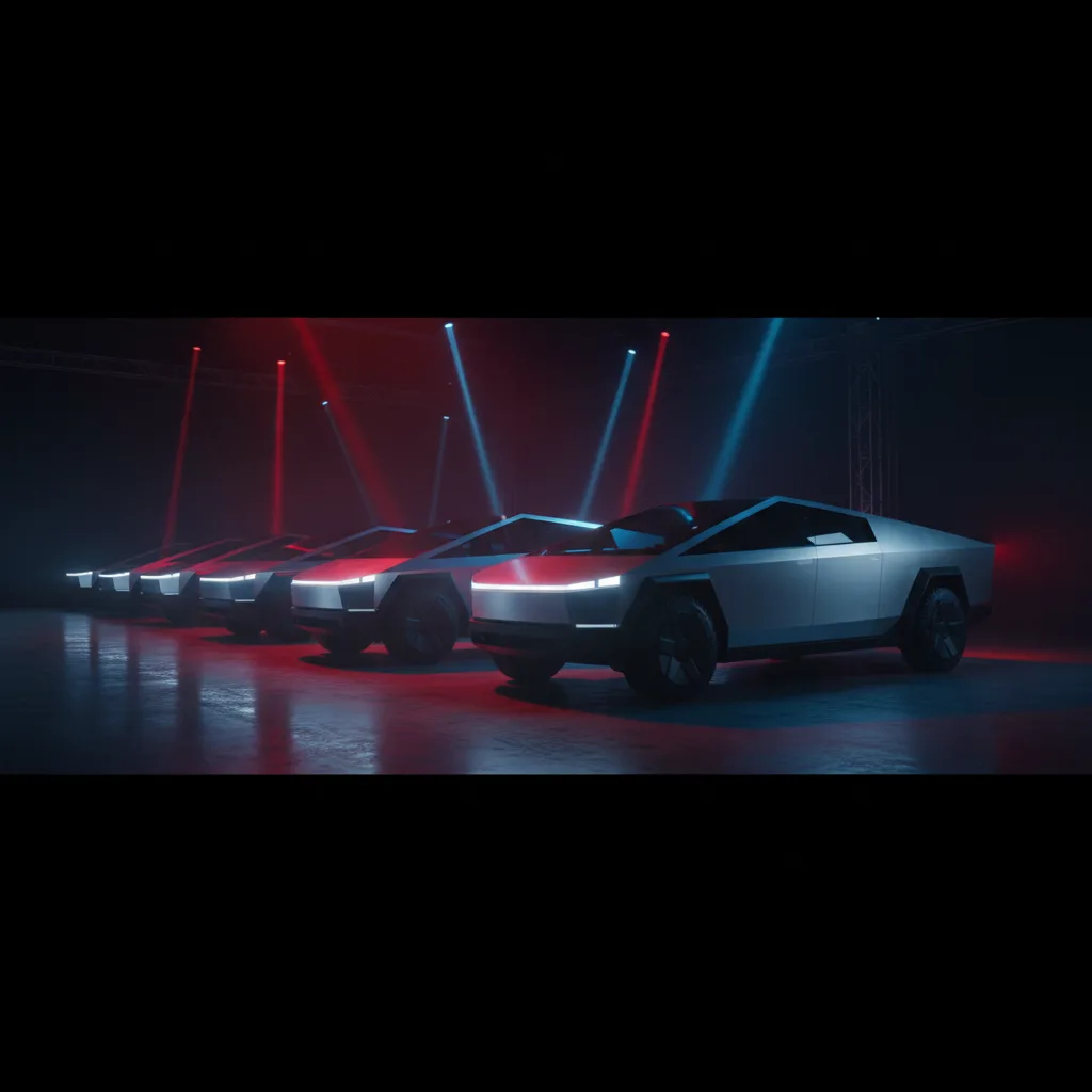 Tesla Cybertrucks in a studio setting